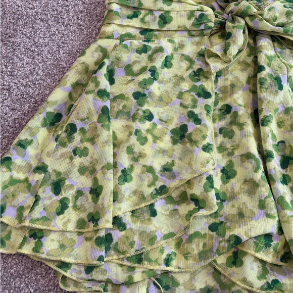 Aerie Green Floral Print Summer‎ Flowy Bow Mini Wrap Skirt Size XS - Picture 2 of 10